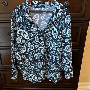Vera Bradley Navy and Aqua Paisley V-Neck Sweater